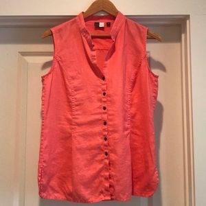 Saks Fifth Avenue Threads ~ Coral Linen Button-up